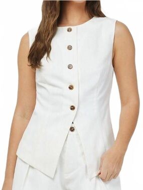 NEEDII button down sleeveless linen vest in white small